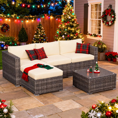 4 Person Sectional Seating Group with Cushions by Zipcode Design