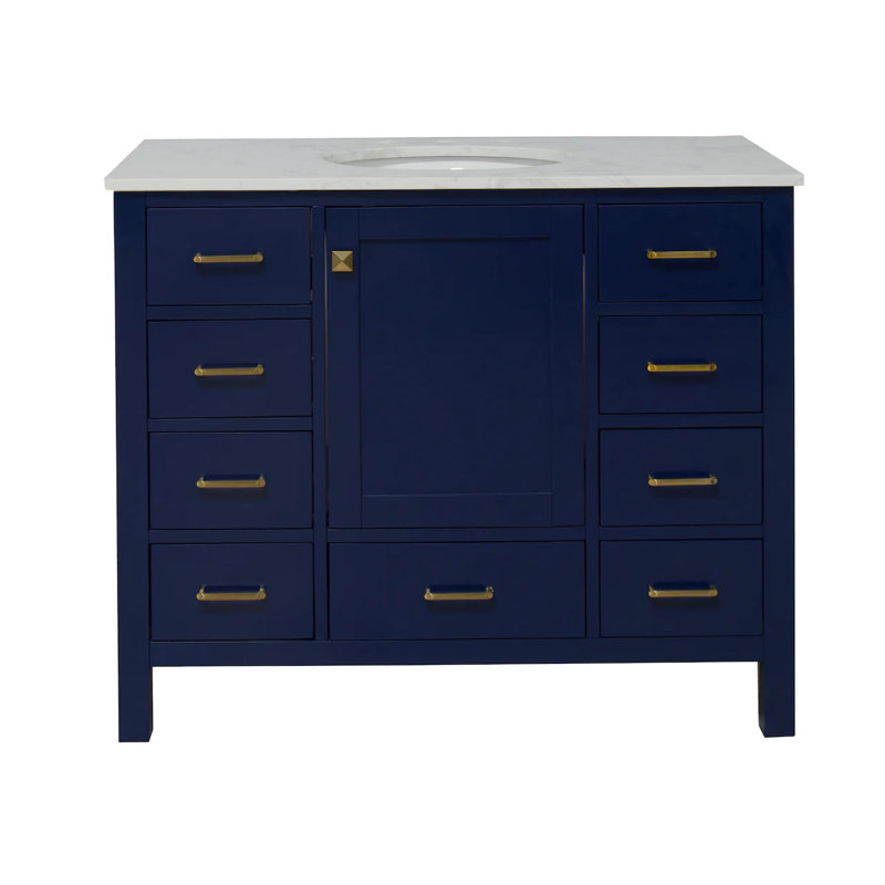 Ensemble de meuble-lavabo simple 42 po Claudett, Bleu royal, Carrare d'ingénierie