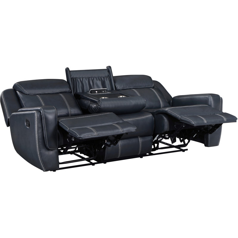 Bleu moderne inclinable avec rembourrage en mousse sur les ressorts ensachés, porte-gobelets rabattables au centre, 3 cadres en bois massif et accessoires