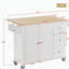 Îlot de cuisine enroulable avec plateau en bois massif et roulettes verrouillables de 52,7 po de largeur, avec armoire de rangement et barre à déjeuner pliable, support à épices, porte-serviettes et tiroirs (blanc)-96750837