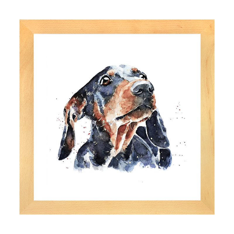 Teckel noir et brun clair par Edwatercolours-impression, Blanc, H 24 po x l 24 po x p 1 po, Toile avec cadre en bois beige