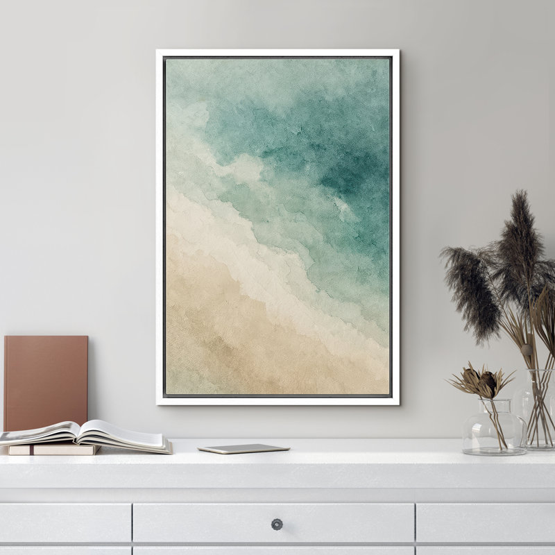 «Teal and Beige Gradient Abstract Beach Art», reproduction d'art sur toile encadrée, H 36 po x l 24 po x P 1,5 po