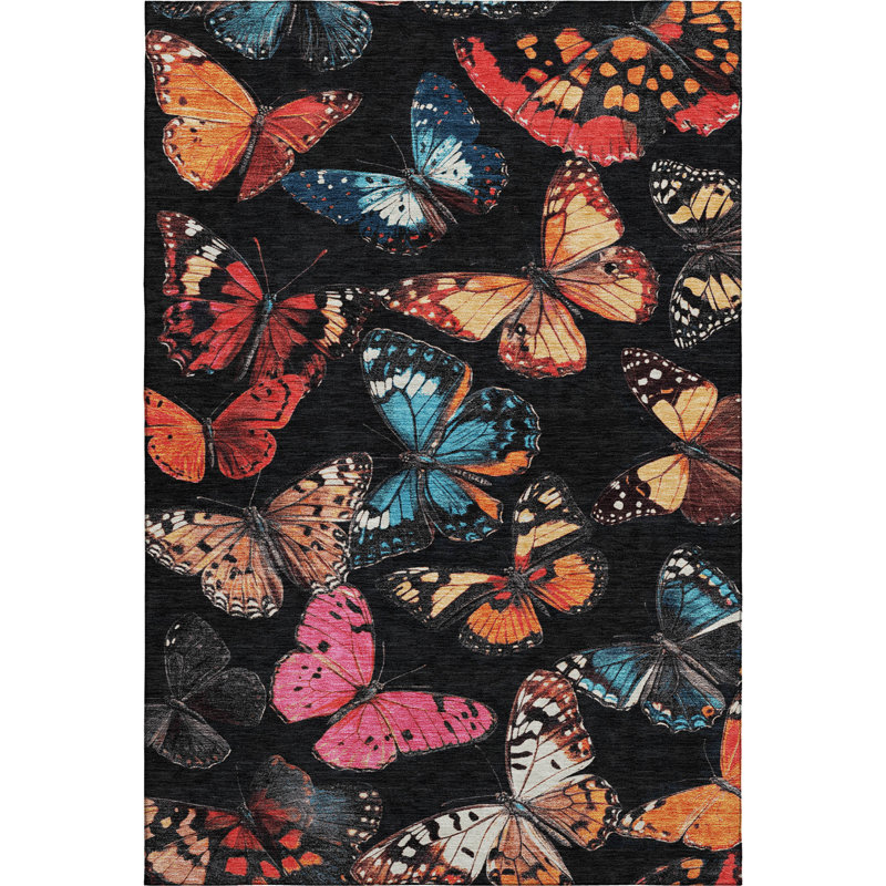 Premium Machine Washable Mayfield AMF2201 animal Rug, 5' x 7'6", Black