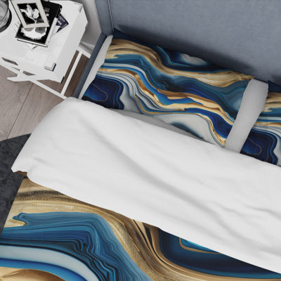 Ensemble de housse de couette transitionnel Vibrant Blue and Gold Agate II - Microfibre polyester
