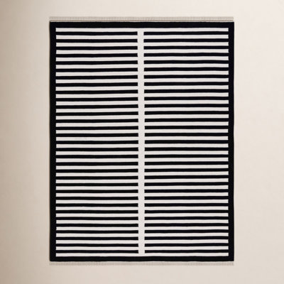 Delia Ivory Black Flatweave Striped Rug