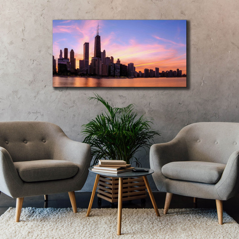 «Chicago - Burning Amber Sunset» par Epic Portfolio, art mural sur toile, H 30 po x l 60 po x P 1,5 po