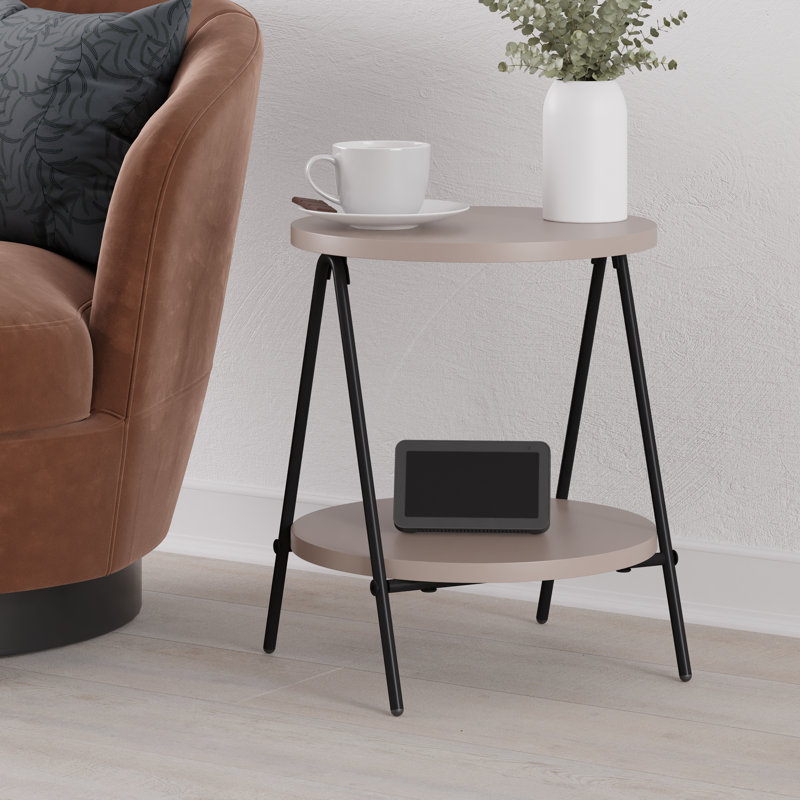 Ritzman Compact Side Table Round Top with Metal Legs, Light Mocha