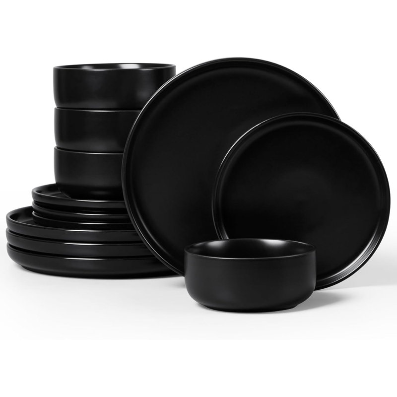 Stoneware Dinnerware - Service for 4, Matte Black