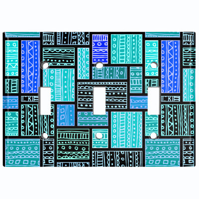 Metal Light Switch Plate Outlet Cover (Safari Pattern African Tribal Art Geometric Blue   - Single Toggle)