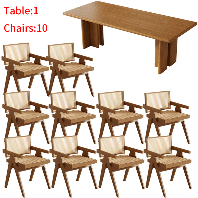 Japanese solid wood rectangular dining table set
