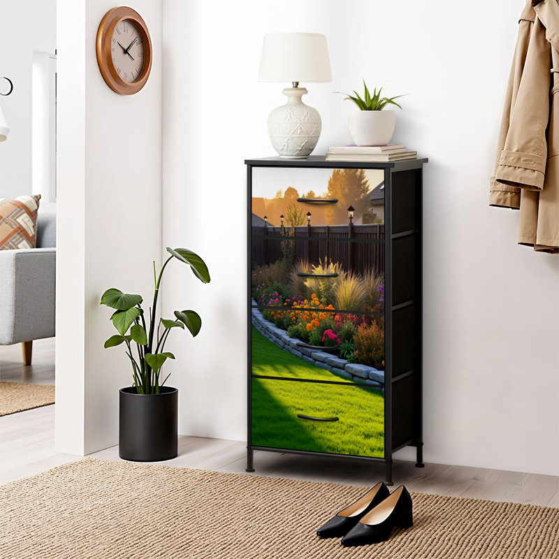 4 Drawer Dresser for Bedroom, Narrow Chest of Drawers, Wooden Top and Study Iron Frame 18"x37.5"-(WxH)