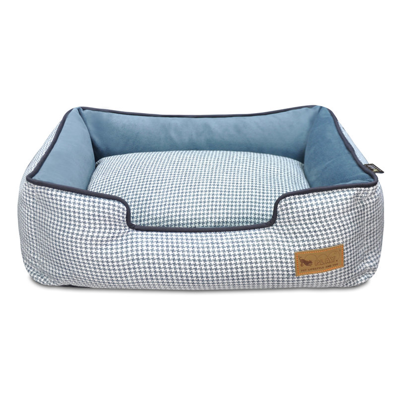 Houndstooth Lounge Dog Bed , Medium (31" H x 25" D x 8" H), Blue/White