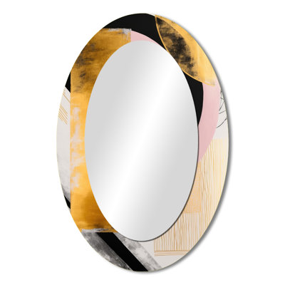 Pink And Gold Art Deco IV - Large Oval Wall Mirror On Metal