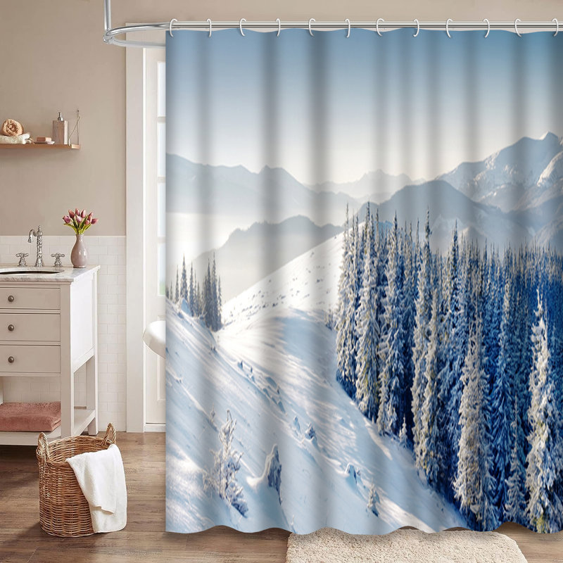 Magnifique rideau de douche forêt avec 12 crochets Winter Snow Trees, L 72 po x l 72 po