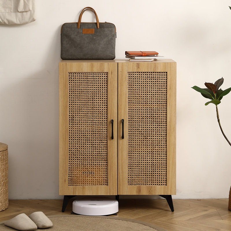 Armoire à chaussures à double porte Natural Rattan avec grand espace de rangement et structure durable 29,5 pouces