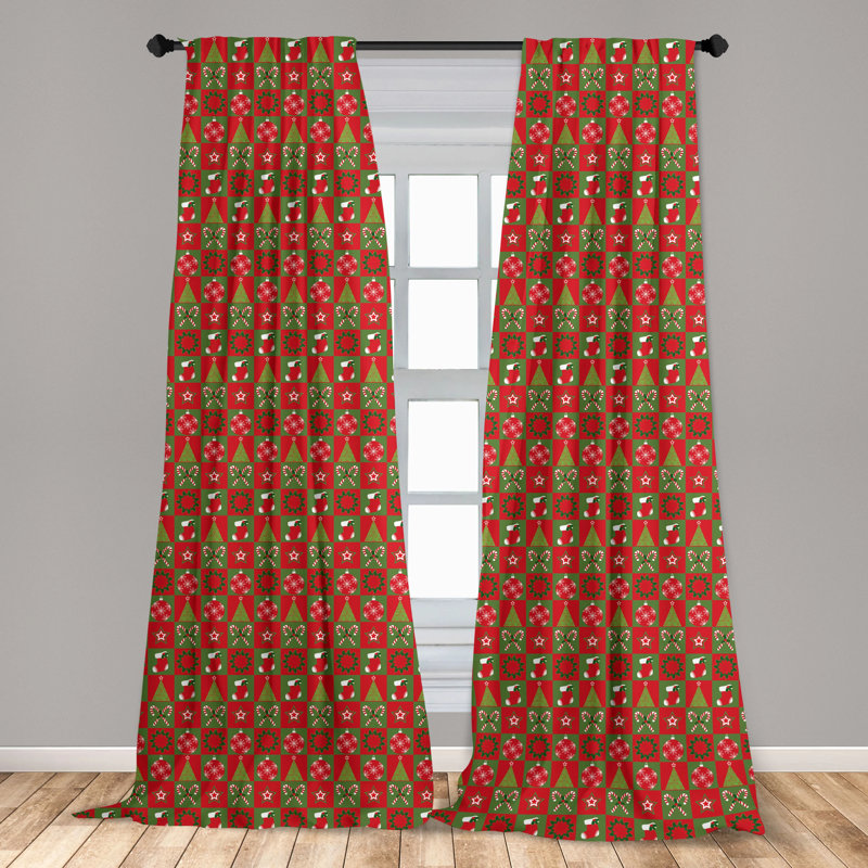Holiday Red and Green Polyester Rod Pocket Curtain Panels, 28" x 63"