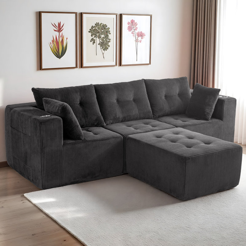 Canapé modulaire en velours côtelé Boneless, Velours côtelé gris