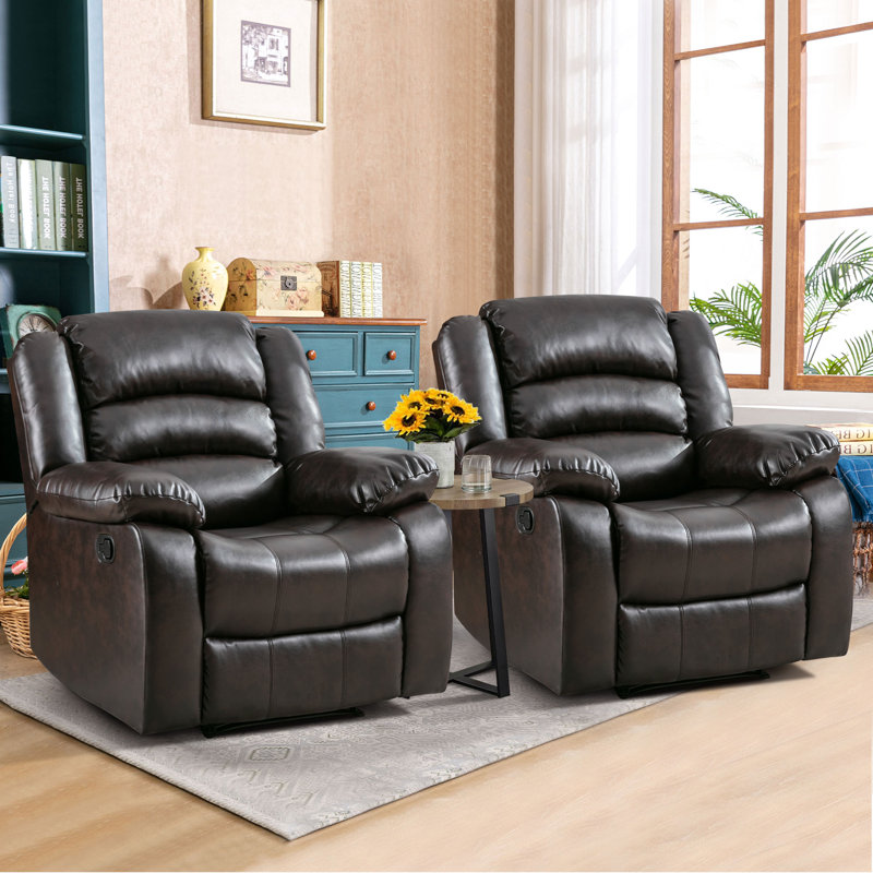 38" Wide Modern Soft Vegan Leather Manual Recliner, Dark Brown