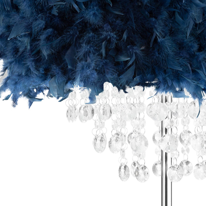 Modern Chandelier Style Feather Floor Lamp With Waterfall Drops By, Blue