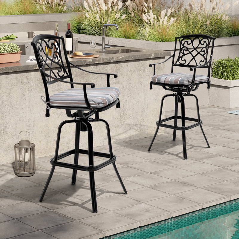 Tabouret de bar pivotant en aluminium 29,65 po avec coussin Sunbrella® Kenya, Suie Milano
