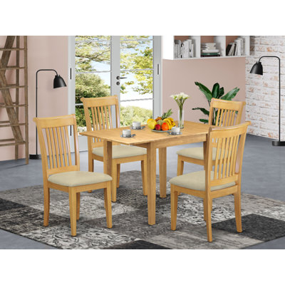 L'ensemble 5 pièces de table et chaises de cuisine comprend une table de salle à manger rectangulaire avec Dropleaf et 4 chaises rembourrées en tissu de lin, chêne