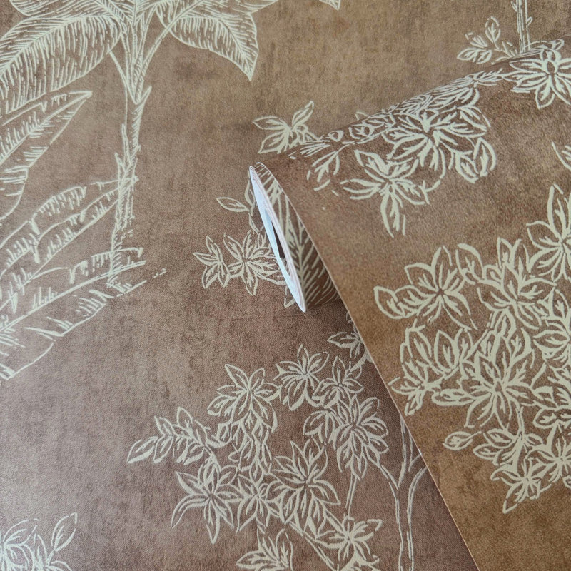 Zen Floral Paper Metallic Wallpaper Roll, Beige