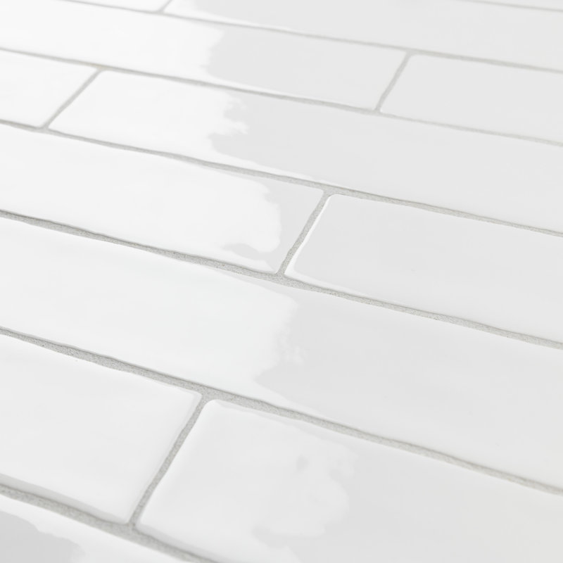 Chester 2" x 10" Ceramic Brick Look Subway Wall Tile, Glossy White