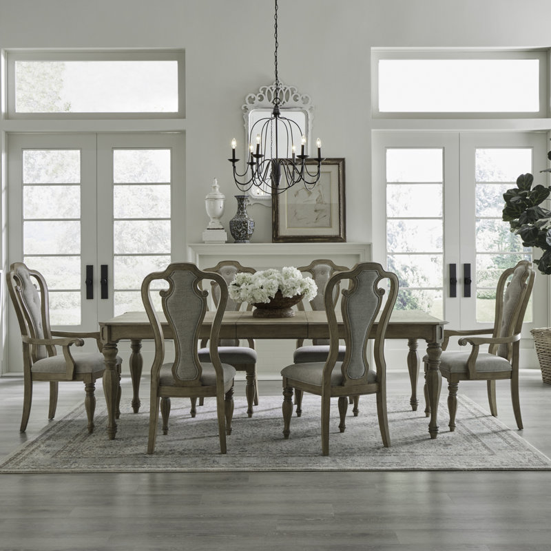Colchester 6 Person Extendable Solid Wood Dining Table Set, 30" H x 90" L x 44" W, Brown/White
