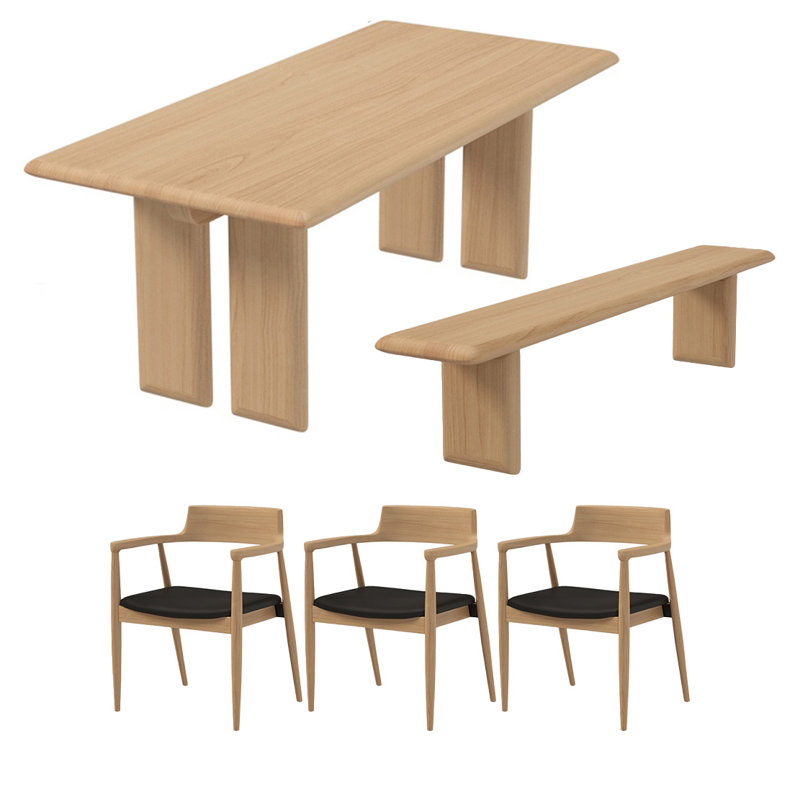 Natural solid wood table set, 29.52"H x 86.61"L x 35.43"W