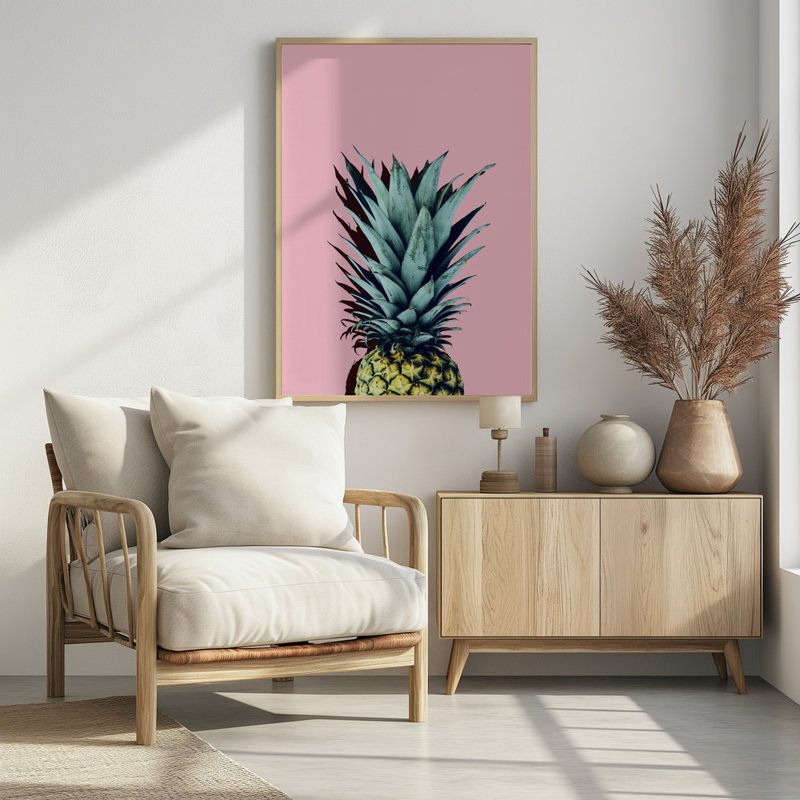 "Pineapple art 1", art mural texturé encadré, Cadre doré, H 14 po x l 10 po