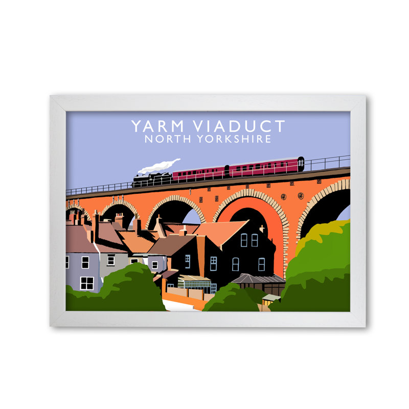 Yarm Viaduct North Yorkshire by Richard O'Neill - Single Picture Frame Print, 21 cm H x 297 cm W, White