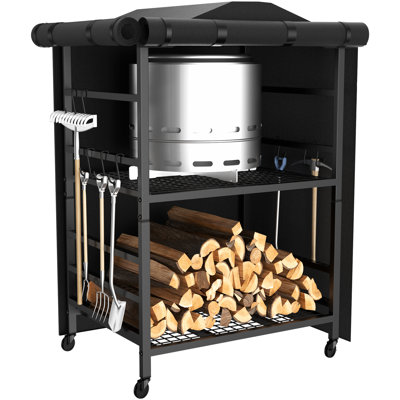 Rangement pour bois de chauffage, support à bois d'extérieur avec couvercle, supports de rangement réglables avec couvercle imperméable pour bûches de patio et accessoires de foyer