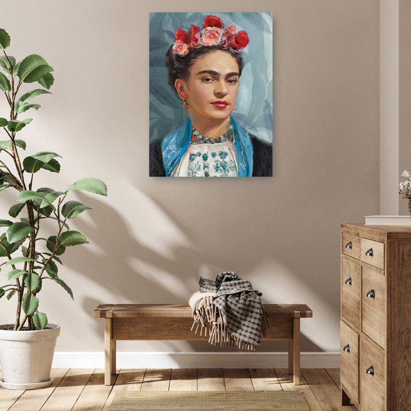 Floral Crown Portrait Canvas Art Print in Blue and Red