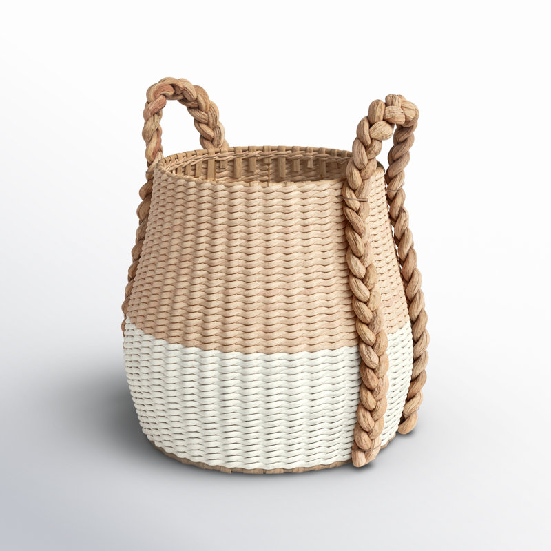 Armadi Two Tone Wicker Basket with Handles, Cream
