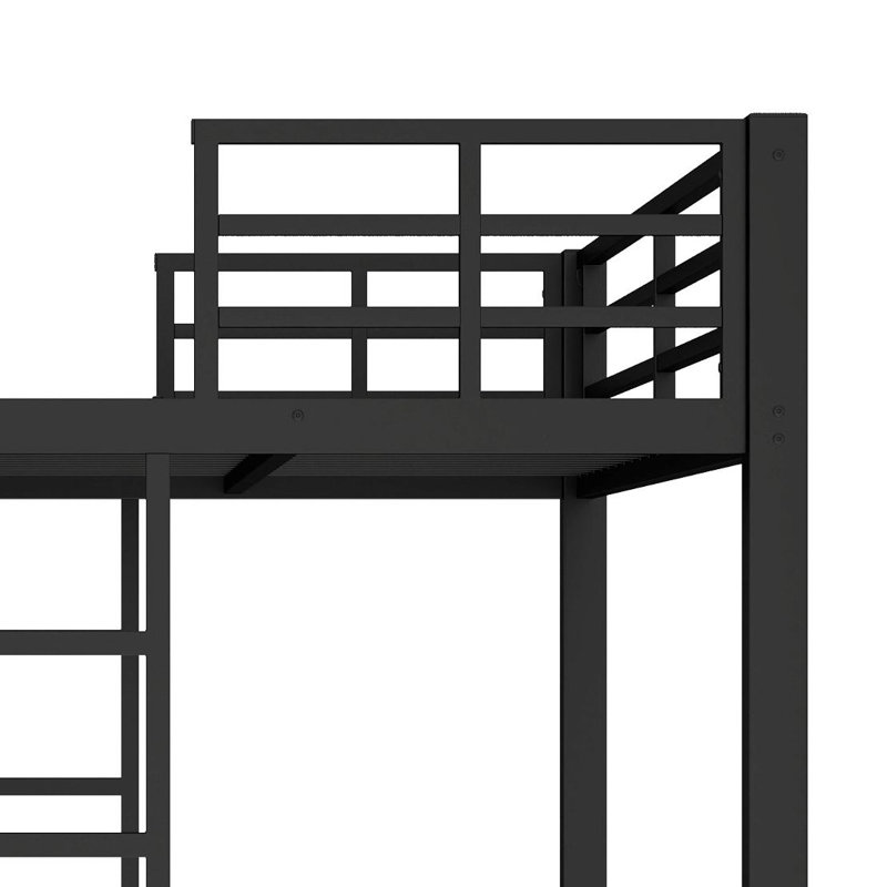 Twin Xl Size Black Metal Loft Bed With 2 Built-in Ladders, Extra-Long Twin