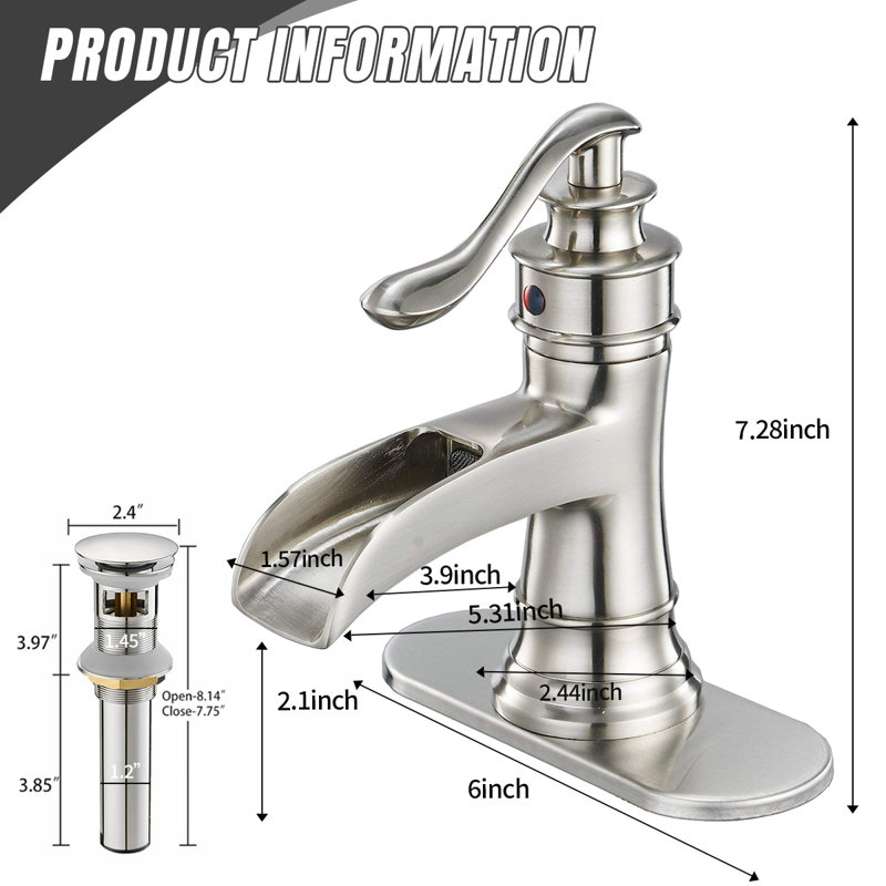 Single-Hole Single-handle Bathroom Faucet with Drain Assembly, Brushed Nickel