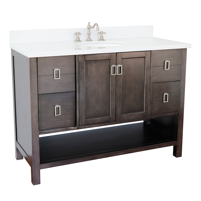 Wilhoit 49'' Single Bathroom Vanity with Top, Silvery Brown/White Quartz