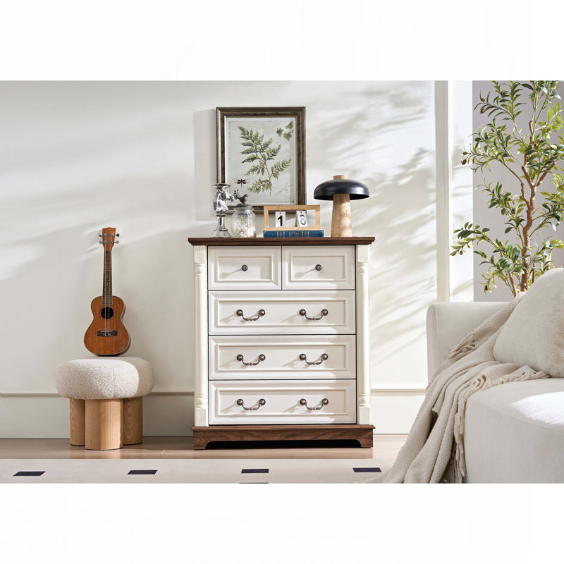 Wood Storage 5 Drawer Dresser Chest