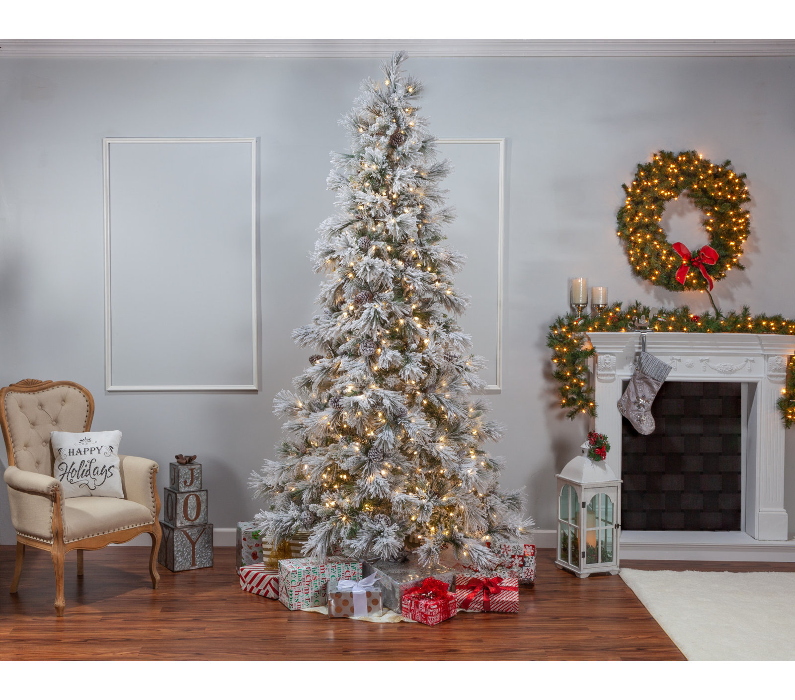 Frosted 9' Pre-Lit Pine Christmas Tree, 9' H