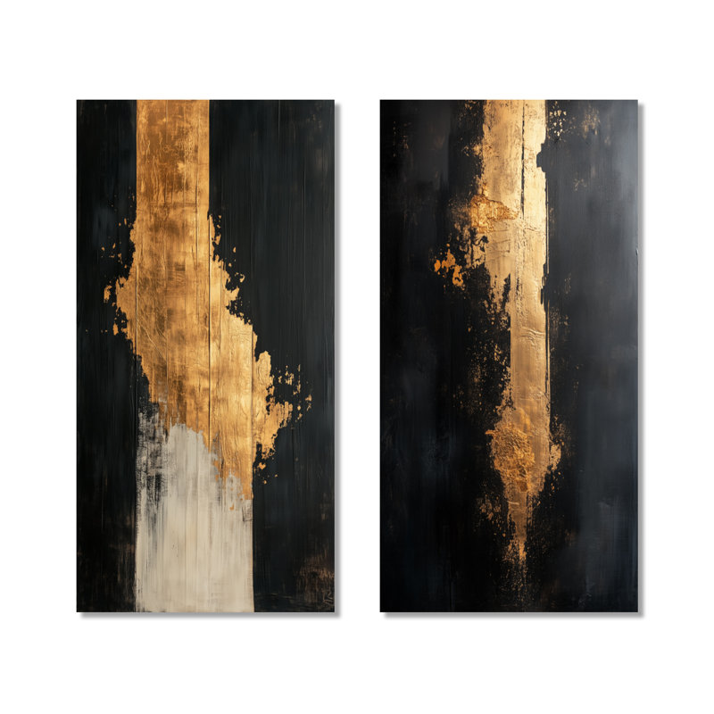 L'or émergeant du noir I - Impressions sur toile abstraites en 2 parties, 32" H x 32" W, Wrapped Canvas