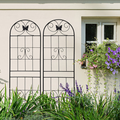 Treillis de jardin en métal 71 po x 19,7 po, paquet de 4, rouille noire - support extérieur, facile à installer, tube galvanisé, convient aux plantes grimpantes telles que les vignes de lierre, jasmin, paquet de 4 raisins antirouille 19,7 po, fleur