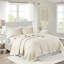 Courtepointe très grand / très grand avec bordure festonnée et crème tendance 3 pièces pour le détail