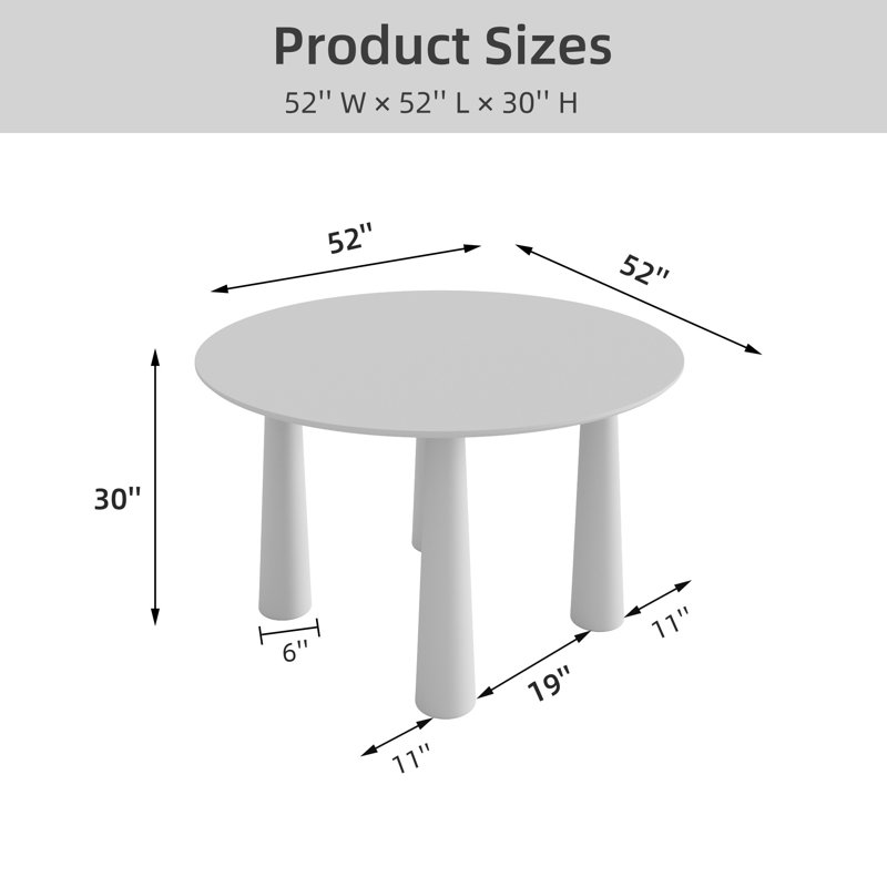 30"H Round Wood Dining Table Kitchen Table with 4 Legs, Walnut, 30"H x 52"L x 52"W