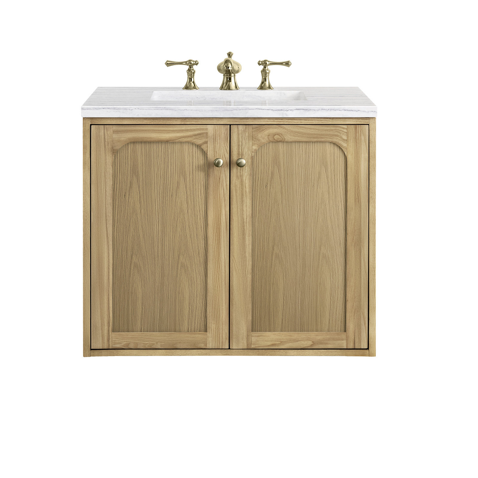 Laurent 30'' Single Bathroom Vanity, White Zeus, 8" Widespread, Light Natural Oak