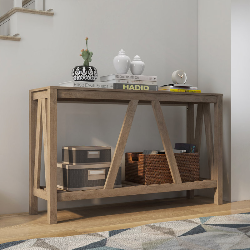 Console, table d'entrée de ferme avec tablette à lattes de rangement, canapé rustique avec anti-basculement pour le salon, couloir