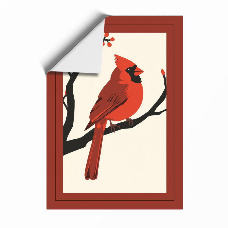 Cardinal at Rest Japandi - Framed Print, A4 - 29.7 x 21.0 cm, Unframed