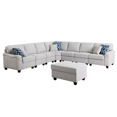 Ensemble de canapé modulaire en lin gris 8 pièces en forme de L 8 pièces avec option de salon chic