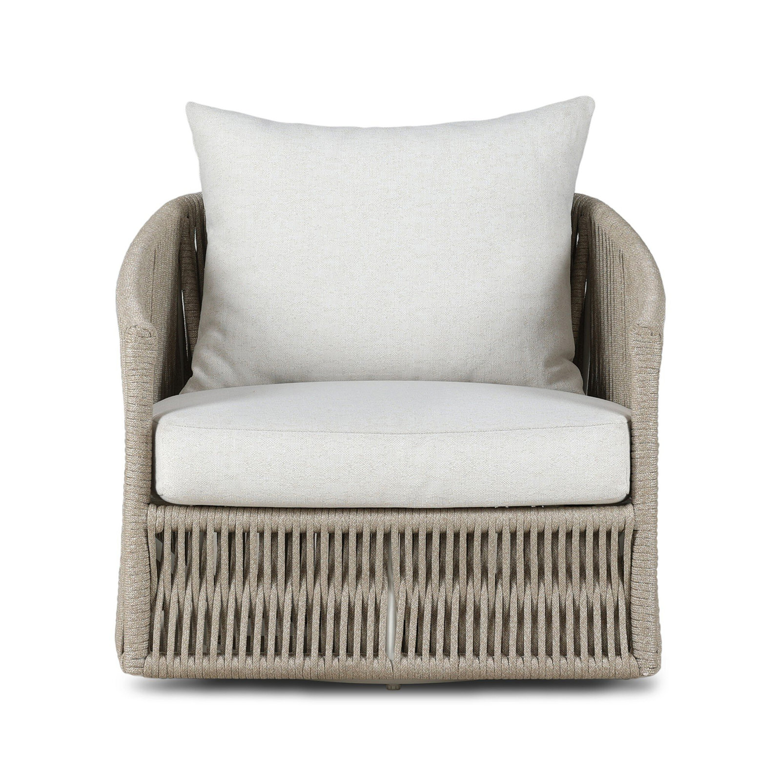 Nashira Swivel Outdoor Lounge Chair, Ivory Rope, Alessi Linen