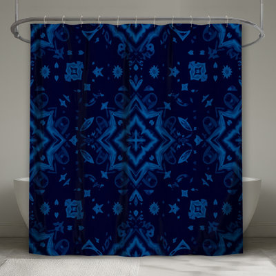Rideau de douche bleu à motif kaléidoscope très long