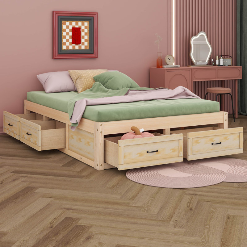 Lit plateforme avec rangement Kasea, Naturel antique, Double